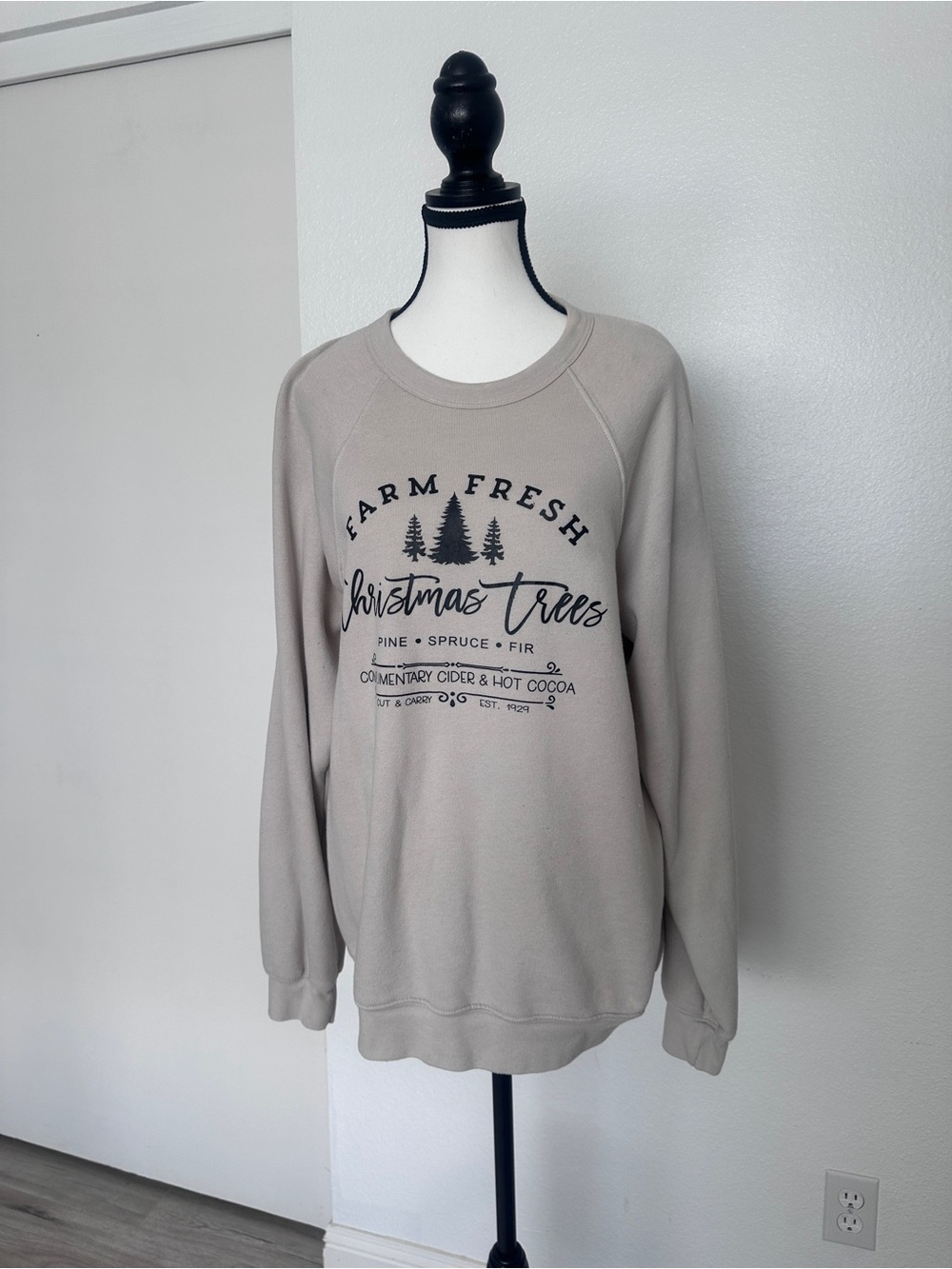 Farm Fresh Christmas Trees Beige Graphic Sweatshirt - Unbranded